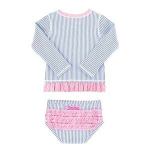 RuffleButts Toddler Girls Periwinkle Seersucker Long Sleeve Rash Guard Bikini Si